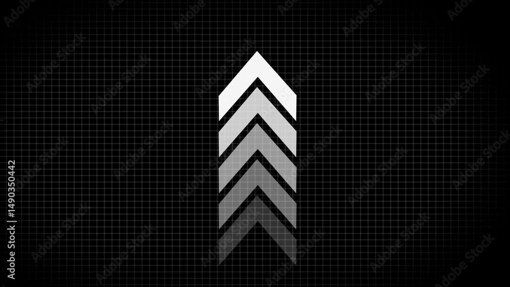 Poster arrow pointing up on black background. .animation of sweep arrow icon, upward and transparent white 