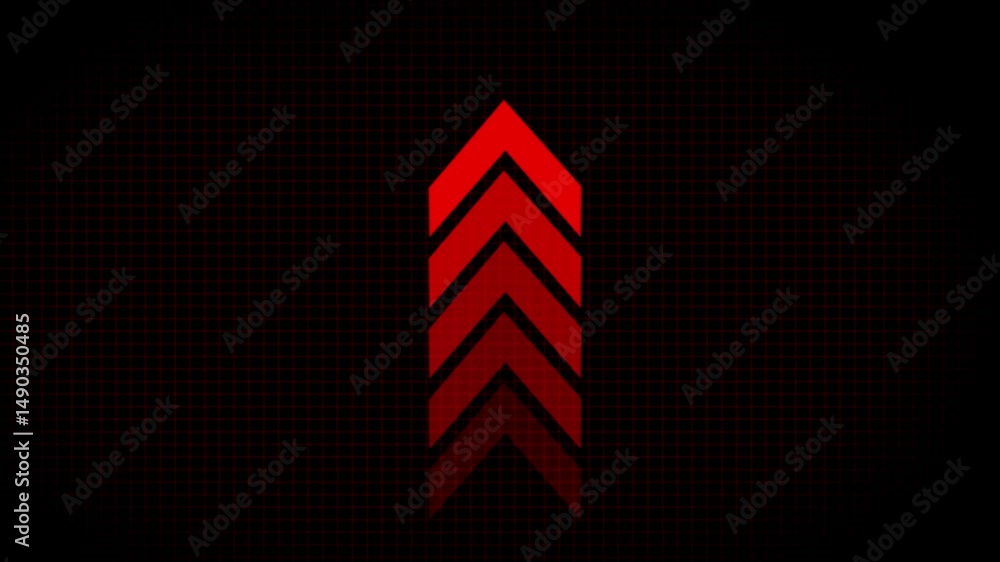 Poster arrow pointing up on black background. .animation of sweep arrow icon, upward and transparent white 