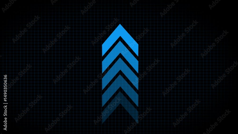 Poster arrow pointing up on black background. .animation of sweep arrow icon, upward and transparent white 