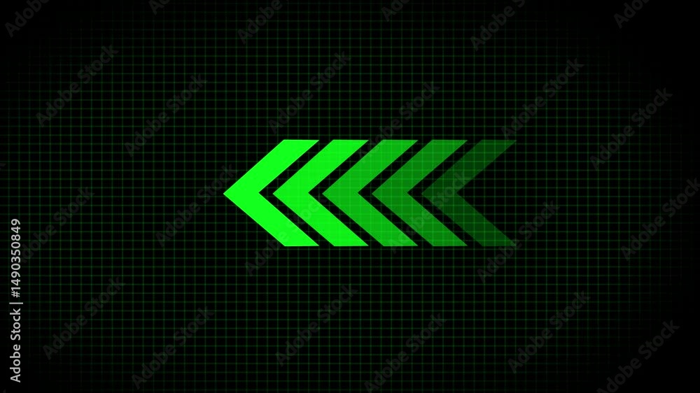 Poster digital arrow loading icon animation on black background., animated glowing direction arrows for the