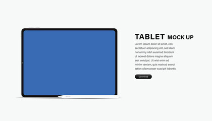 3d realistic tablet and tablet pencil Mockup, blue Screen, Separated Shadow and Background for web, ux ui, app advertising banner template