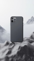 Minimalist Smartphone Design on a Foggy Mountain Landscape