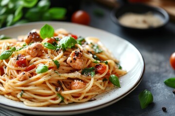 Delicious Spaghetti with Cherry Tomatoes Basil and Parmesan Cheese