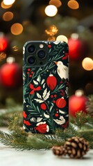 Stylish Christmas Phone Case with Nature-inspired Design Elements