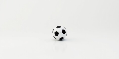 A single miniature soccer ball rests on a pristine white surface, reflecting light, a symbol of sport and recreation