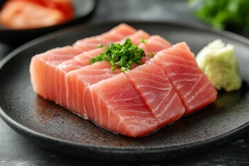 Fresh Sashimi Tuna Steak Slices Japanese Cuisine Gourmet Food Close up View