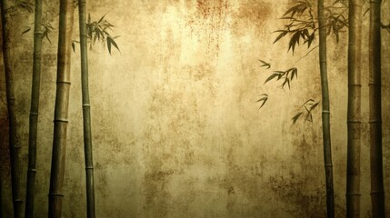 Aged paper background with stylized bamboo imagery.