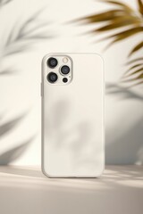 Elegant White Smartphone Case on Minimalist Background with Shadows