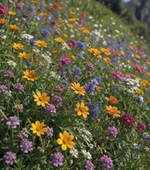 Close-up view of diverse wildflowers in full bloom,  spring,  bloom,  floral photography