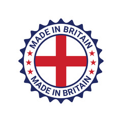 made in britain stamp circle logo vector design with britain flag element	