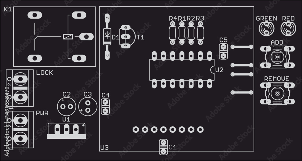 Poster placement of components of radio elements (contact pads and seats) on printed circuit board of elect