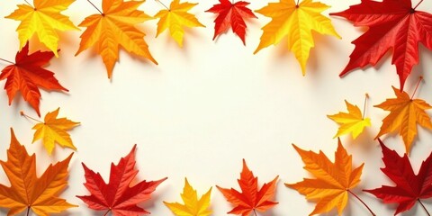 Autumnal foliage frame with vibrant red and yellow leaves on a white background, perfect for seasonal designs and celebrations