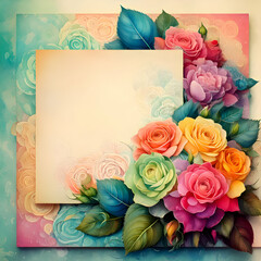 A colorful floral arrangement surrounding a blank square for text or messages.