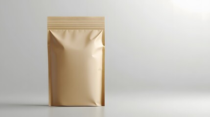 Beige resealable food packaging mock-up against a plain background.
