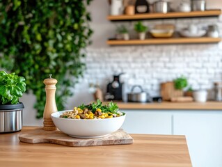 Vibrant mixed vegetable salad in modern kitchen setting for healthy eating