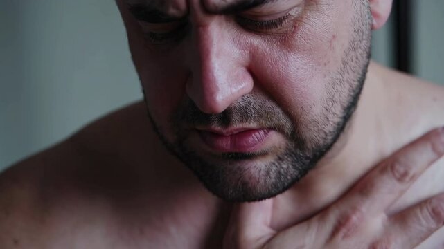 Adult man showing chest pain symptoms