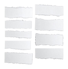 White Ripped Paper Strips Collection with Torn Edges on Black Background, Isolated on Transparent Background