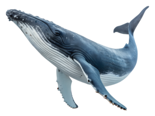 A blue whale isolated on a transparent background.