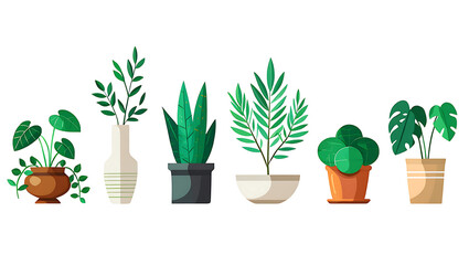 Green houseplants in Pots: A curated selection of lush, vibrant green houseplants artfully arranged in decorative pots, adding a touch of nature's elegance to any interior space.