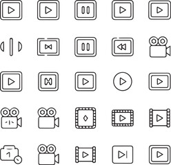 Video media player interface icon set collection.