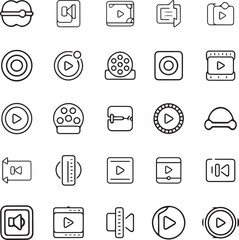  Video media play button icon set line style.