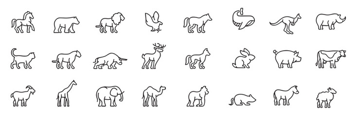 Animal line icons. Pixel perfect. Editable stroke. vector illustration