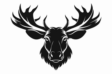 moose head silhouette line art vector illustration with a white background