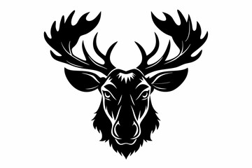 moose head silhouette line art vector illustration with a white background