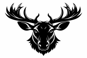 moose head silhouette line art vector illustration with a white background