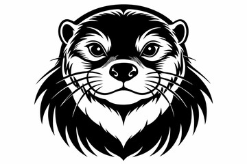 otter head silhouette line art vector illustration with a white background