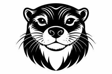 otter head silhouette line art vector illustration with a white background