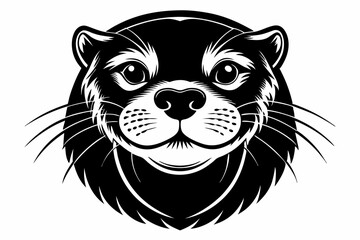 otter head silhouette line art vector illustration with a white background