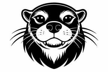 otter head silhouette line art vector illustration with a white background