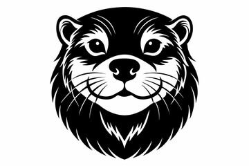 otter head silhouette line art vector illustration with a white background