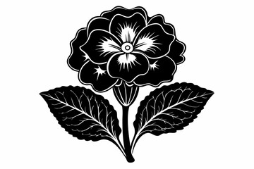 primrose flower silhouette line art vector illustration with a white background
