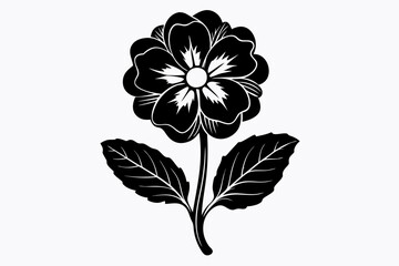 primrose flower silhouette line art vector illustration with a white background