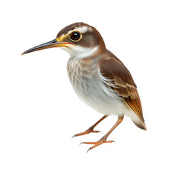 A detailed shot of a Greater Pewee bird isolated on a white background, highlighting its subtle features