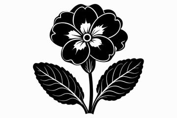primrose flower silhouette line art vector illustration with a white background