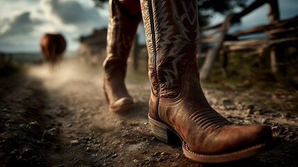 Cowboy boots on a dirt path