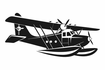 seaplane silhouette line art vector illustration with a white background