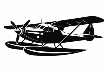 seaplane silhouette line art vector illustration with a white background