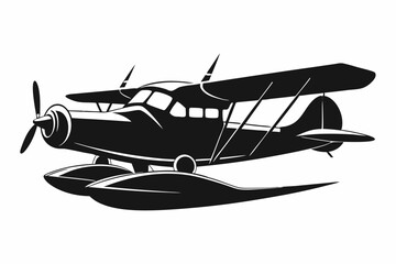 seaplane silhouette line art vector illustration with a white background