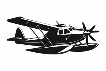 seaplane silhouette line art vector illustration with a white background