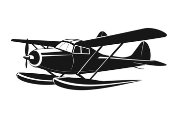 seaplane silhouette line art vector illustration with a white background