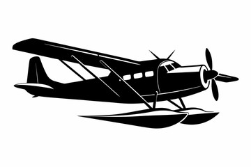 seaplane silhouette line art vector illustration with a white background