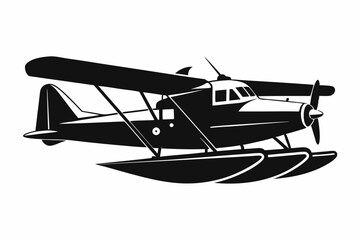 seaplane silhouette line art vector illustration with a white background