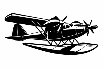 seaplane silhouette line art vector illustration with a white background