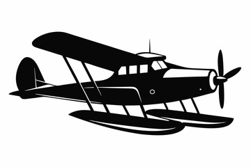 seaplane silhouette line art vector illustration with a white background
