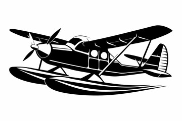 seaplane silhouette line art vector illustration with a white background