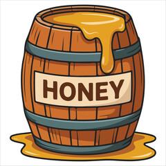 Wooden honey barrel sweet treat isolated vector illustration